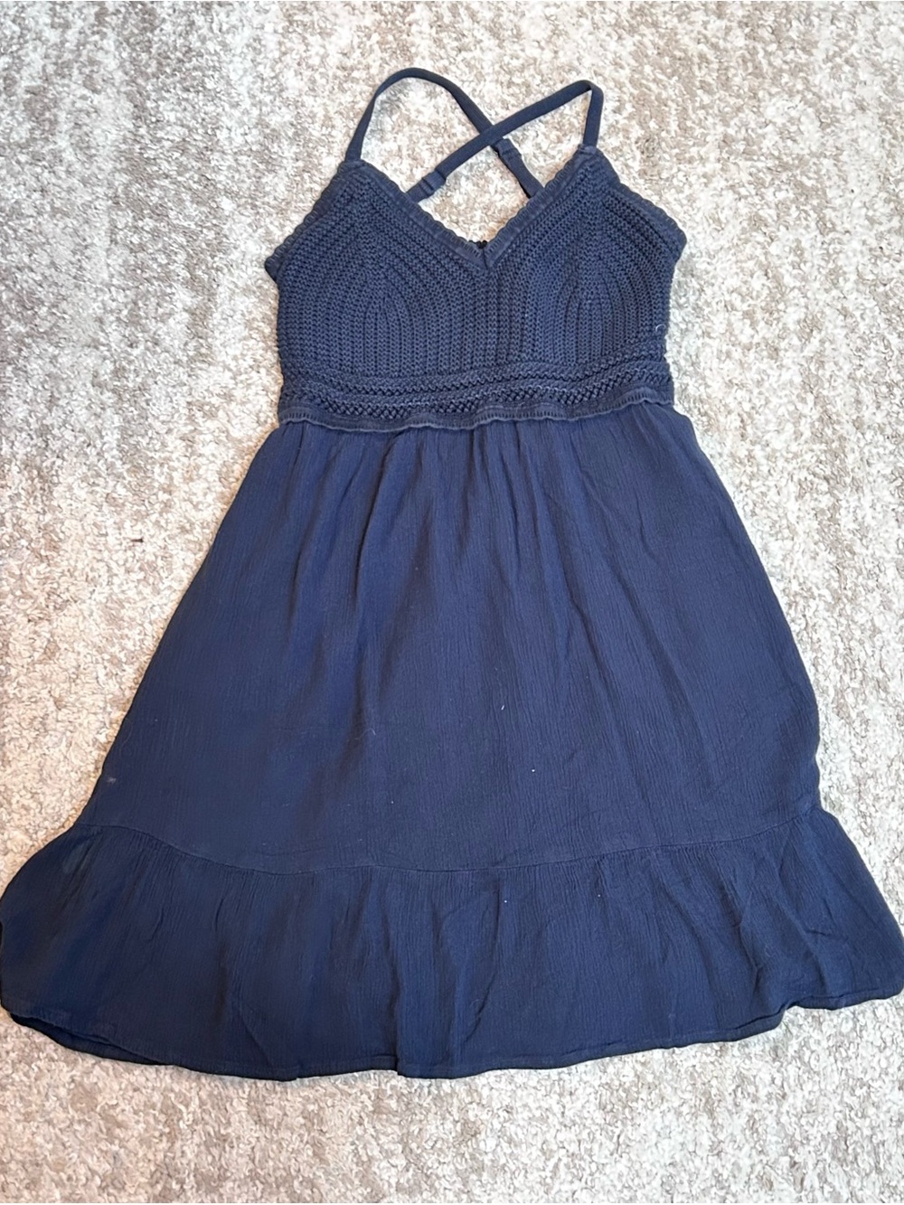 Hollister Navy Crochet Bodice Sundress with Ruffle Hem